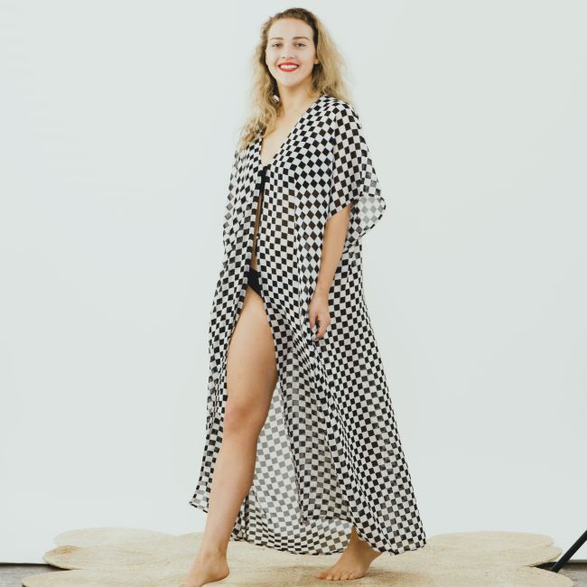 Tie Wrap Dress - B&W Houndstooth - Image 4