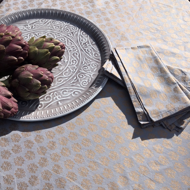 Table Cloth BlockPrint GreyGold