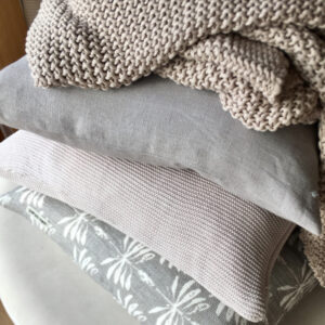 Linen, Pearl Knit & Date Palm Cushion Cover - Cool Grey