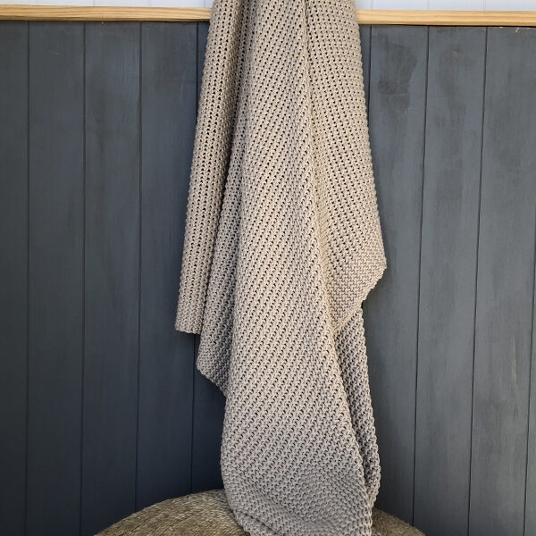 Hand Knit Cotton Throw - Taupe Moss Stitch