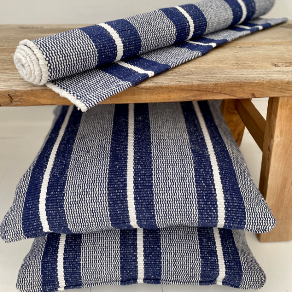 Recycled Cotton Mat - Navy W Stripe