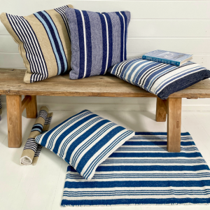 Recycle Cotton Cushion Covers La plage Lorne Navy white stripe nautical