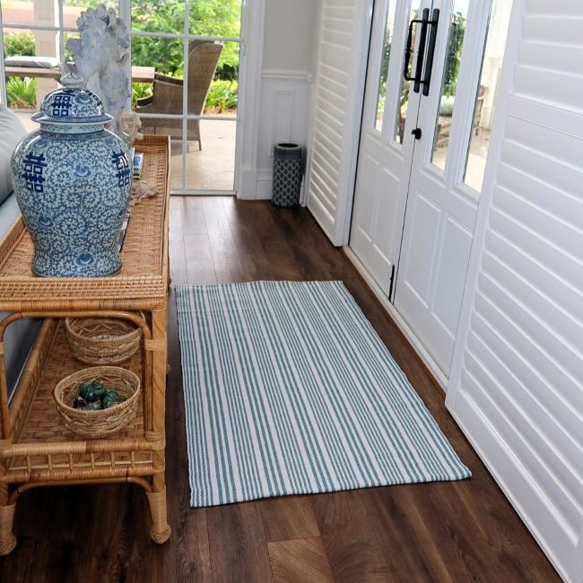 Indah Island Collaboration - Floor Rug Recycled Cotton - Flinders Soft Aqua