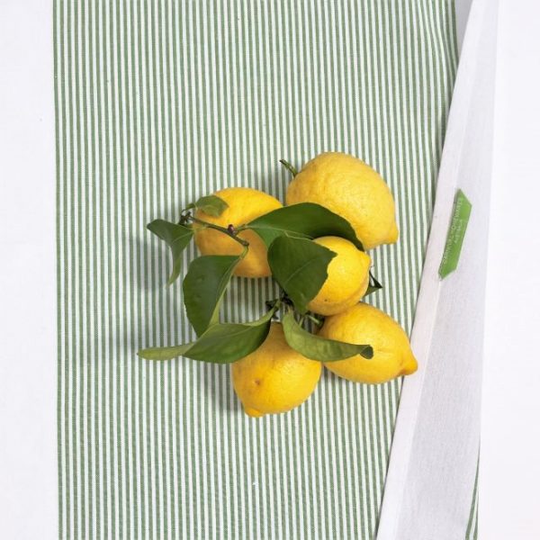 cotton tea towels - Green W PinStripe