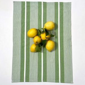 cotton tea towels - Green White Stripe