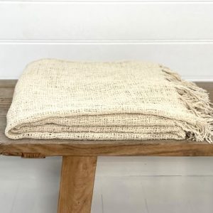 Throw Rug - 100% Wool Boucle White