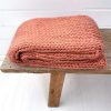 Throw Rug - Chunky Handknit Acrylic & Wool - deep-pink
