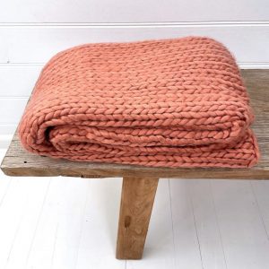 Throw Rug - Chunky Handknit Acrylic & Wool Pink