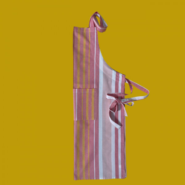 100% cotton kitchen and BBQ aprons by Carnival Homewares in bold striped designs. Adjustable fit with front pocket. Ethically made in India. Perfect for cooking, baking, or BBQs. Great gift idea for housewarmings, birthdays, or special occasions.
