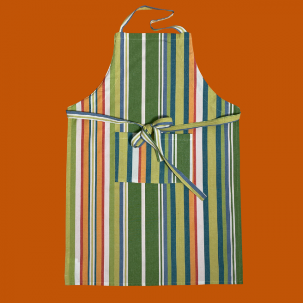 100% cotton kitchen and BBQ aprons by Carnival Homewares in bold striped designs. Adjustable fit with front pocket. Ethically made in India. Perfect for cooking, baking, or BBQs. Great gift idea for housewarmings, birthdays, or special occasions.